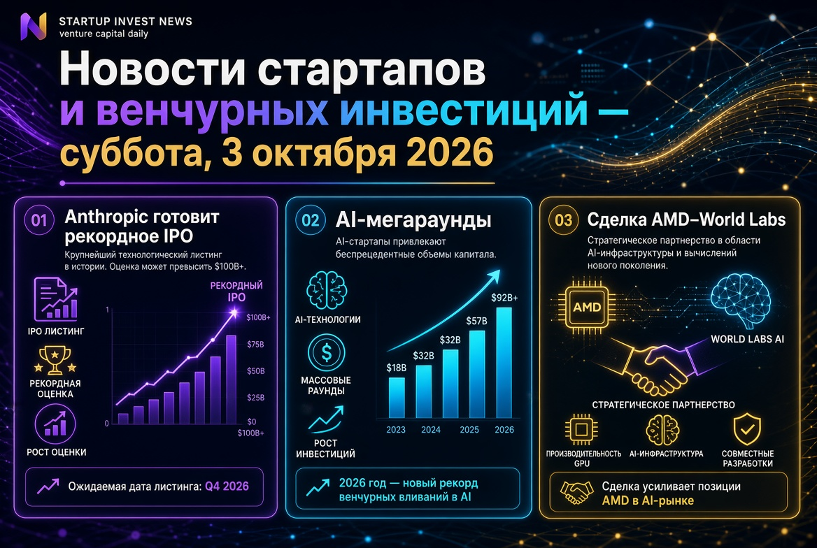 Tin tức khởi nghiệp và đầu tư mạo hiểm - thứ Bảy, ngày 3 tháng 10 năm 2026: Anthropic chuẩn bị IPO kỷ lục, các vòng gọi vốn AI và thỏa thuận AMD-World Labs