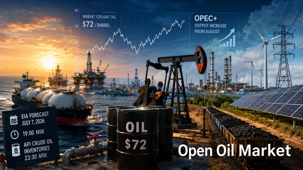 Thông tin về ngành dầu khí và năng lượng — thứ Ba, 7 tháng 7 năm 2026: Brent, OPEC+, dự báo EIA và tồn kho API.