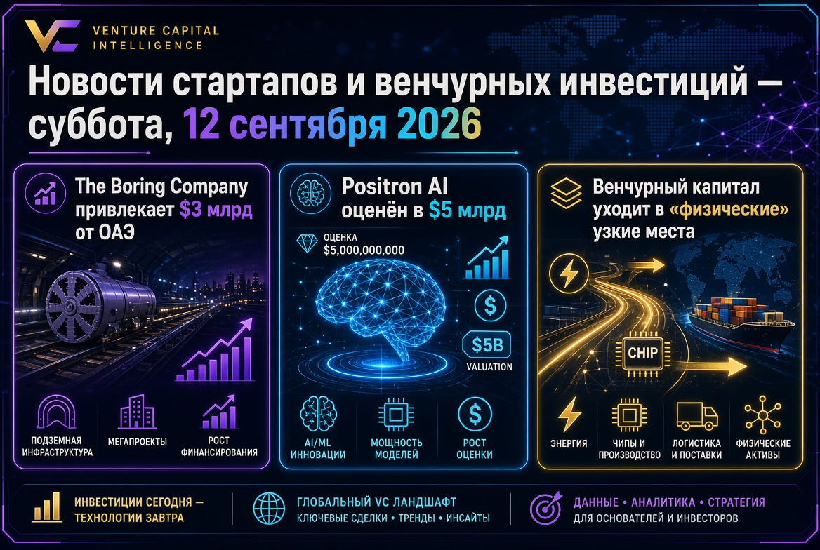 Tin tức về các công ty khởi nghiệp và đầu tư mạo hiểm — Thứ Bảy, 12 tháng 9 năm 2026: The Boring Company thu hút 3 tỷ USD từ UAE, Positron AI được định giá 5 tỷ USD, và vốn đầu tư mạo hiểm đang chuyển hướng sang những nút thắt vật lý.