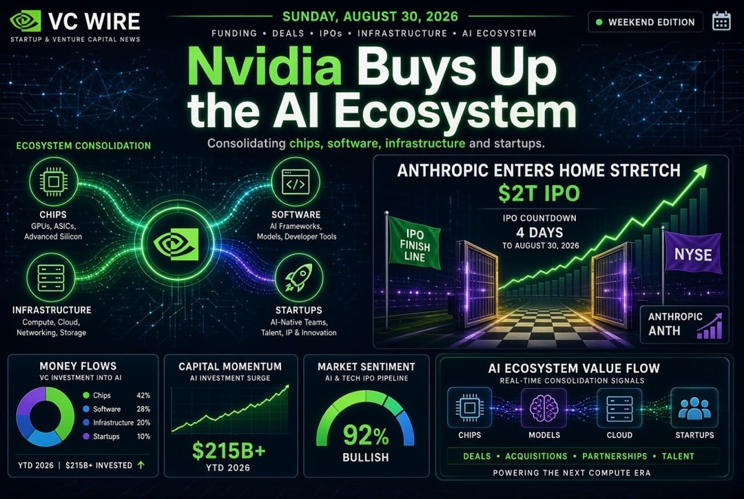 Tin tức về các startup và đầu tư vốn mạo hiểm - Chủ nhật, ngày 30 tháng 8 năm 2026: Nvidia mua lại hệ sinh thái AI, Anthropic đang tiến gần đến IPO 2 nghìn tỷ USD