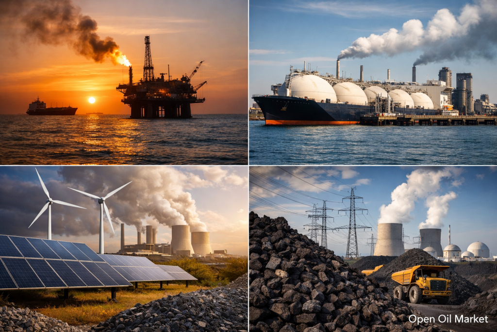 Thị trường năng lượng toàn cầu dầu khí LNG điện năng năng lượng tái tạo than Nhà máy lọc dầu 1 tháng 4 năm 2026