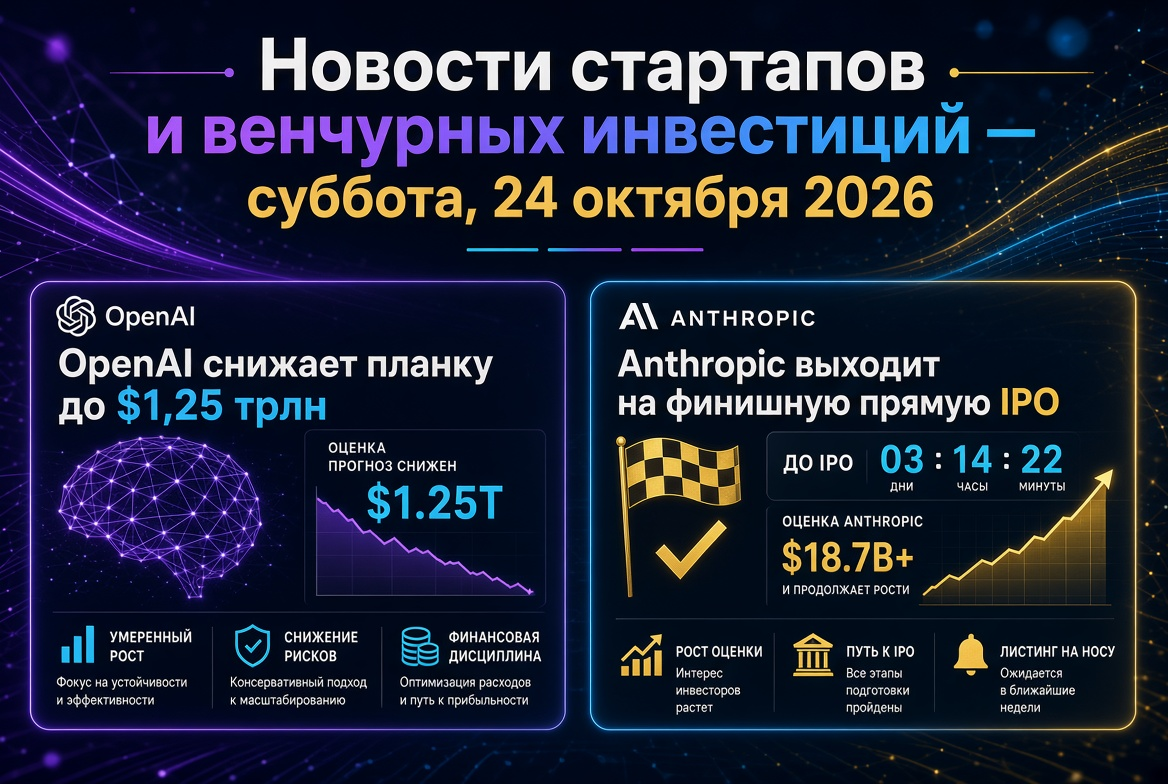 Những tin tức khởi nghiệp và đầu tư mạo hiểm — thứ Bảy, ngày 24 tháng 10 năm 2026: OpenAI giảm giá trị xuống 1,25 nghìn tỷ USD, còn Anthropic sắp IPO.