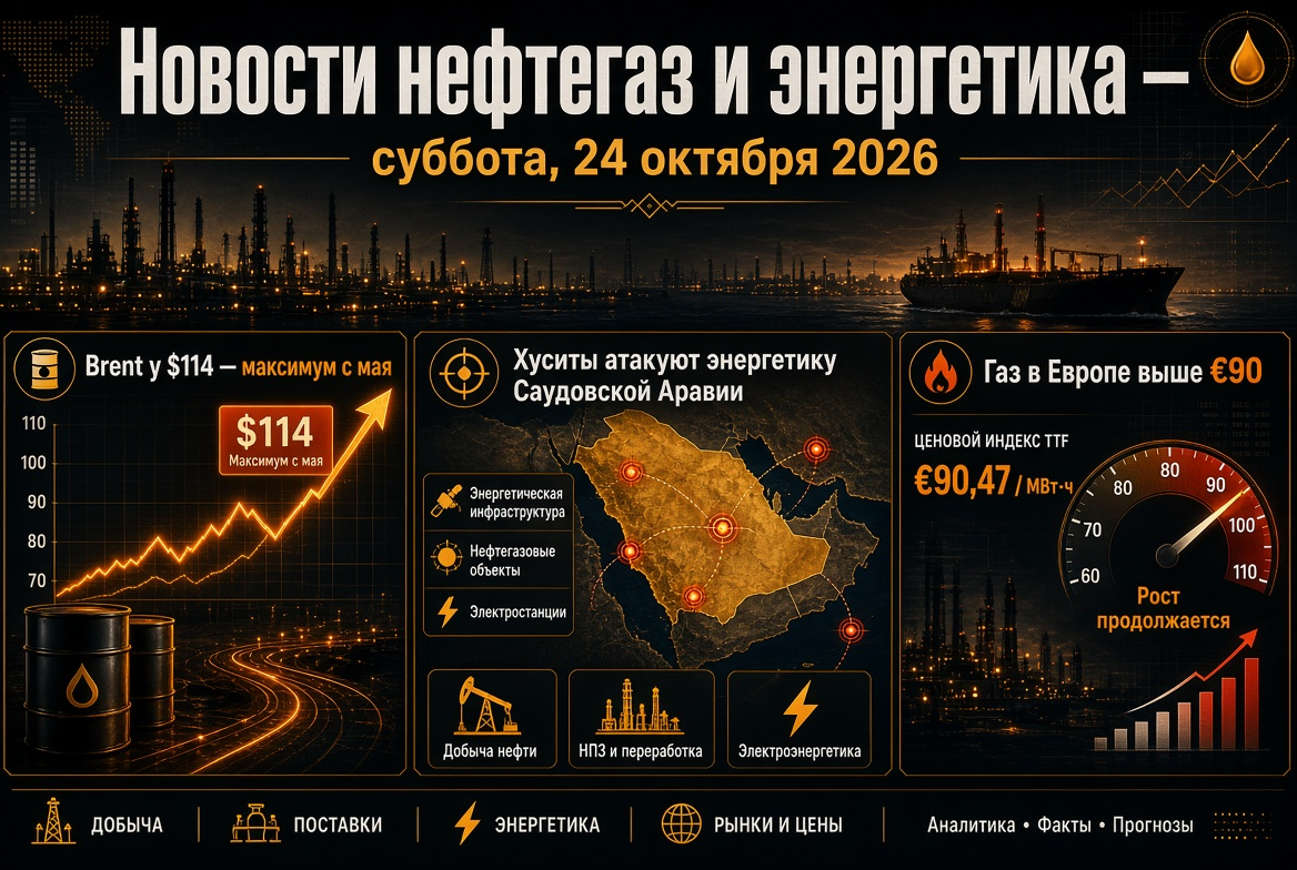 Tin tức dầu khí và năng lượng - Thứ bảy, 24 tháng 10 năm 2026: Brent ở mức 114 USD - Đỉnh cao nhất từ tháng 5, Houthi tấn công ngành năng lượng Ả Rập Saudi, giá khí ở châu Âu vượt quá 90 euro