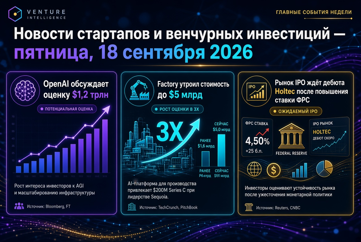 Thông tin về các công ty khởi nghiệp và đầu tư mạo hiểm — thứ Sáu, ngày 18 tháng 9 năm 2026: OpenAI thảo luận về định giá 1,2 nghìn tỷ USD, Factory tăng gấp ba giá trị lên 5 tỷ USD, thị trường IPO chờ đợi sự ra mắt của Holtec sau sự tăng lãi suất của Fed.